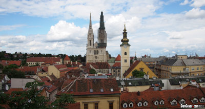 The Zagreb Cathedral and St. Mary's church from the yard of the Church of St. Catherine.