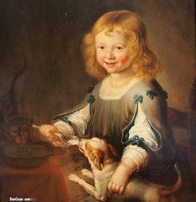 Aelbert Cuyp (Dordrecht. 1620 - Dordrecht/ 1691) Djecak Hrani PSA (Boy, Dog, Food)