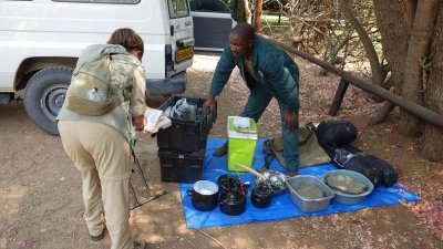 Checking all the camping gear in our rental car