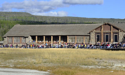 Crowd Awaiting Old Faithful Eruption