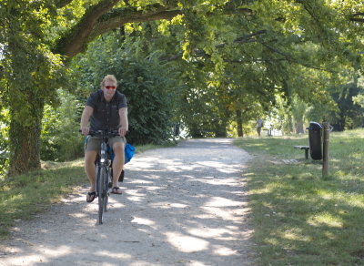 On his way getting the boat by bike.