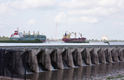 Ships sit High in Swollen Mississippi River at Bonnet Carre' Spillway