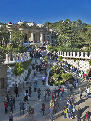 View entering Park Guell's main gate