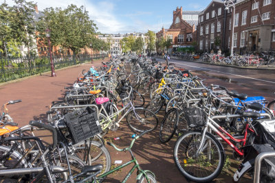 a bike rack in Amsterdam
