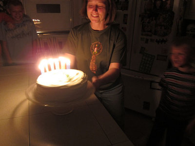 Simon's ice cream cake is on fire
