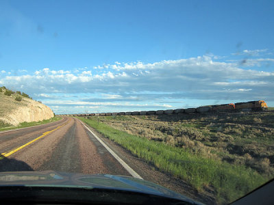 That's better. Racing the train in Wyoming.