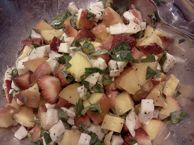 Our famous peach salad, with strawberries added!