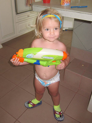 Look out, she's armed with a watergun