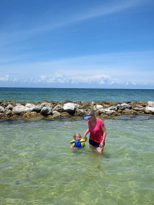Annie & Baba wading in the Gulf of Mexico