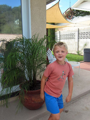 Simon with his new palm tree Fred