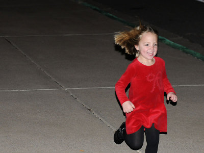 Kristina sprints for the car