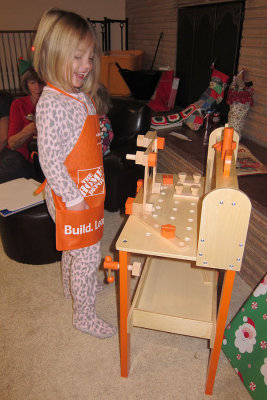 Kristina with her new workbench