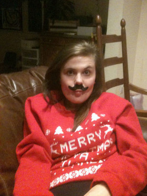 Caitie looks good in a 'stache