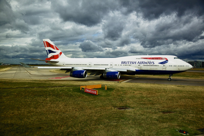 BA 747 taxing in to position 27R London Heathrow, just before we take-off for Newark..