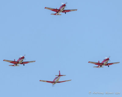 Four Pilatus PC-7 Turbo Trainer of the Swiss PC-7 Display Team, opposition pass