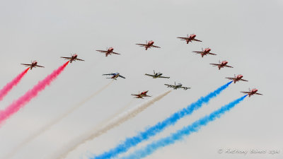 50th Anniversary of the Red Arrows; fly-past with representatives of four other national teams