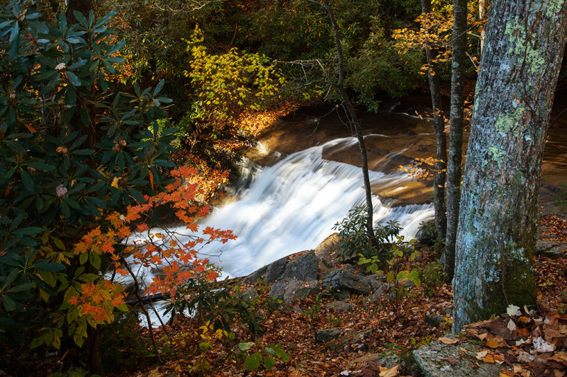 Sunlit Waterfall In Pisgah National Forest