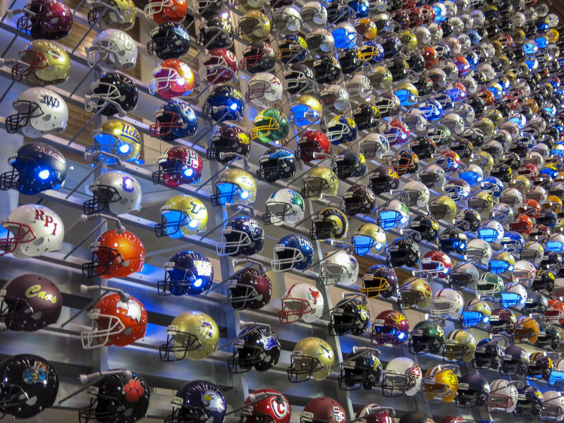 A Partial View Of The Wall Of College Football Helmets At The College Football Hall Of Fame-Atlanta