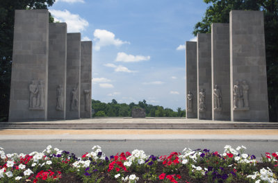 Flowers In Front Of The War Memorial