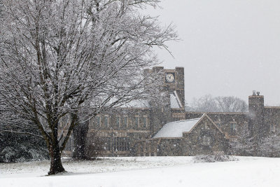 Snowing On Holtzman Alumni Center