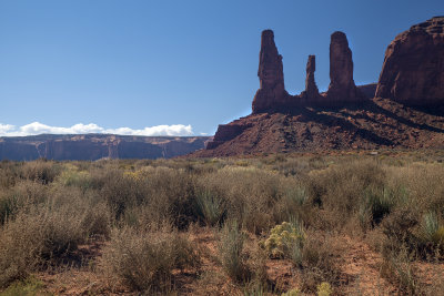 Afternoon Sun On The Three Sisters- Monument Valley