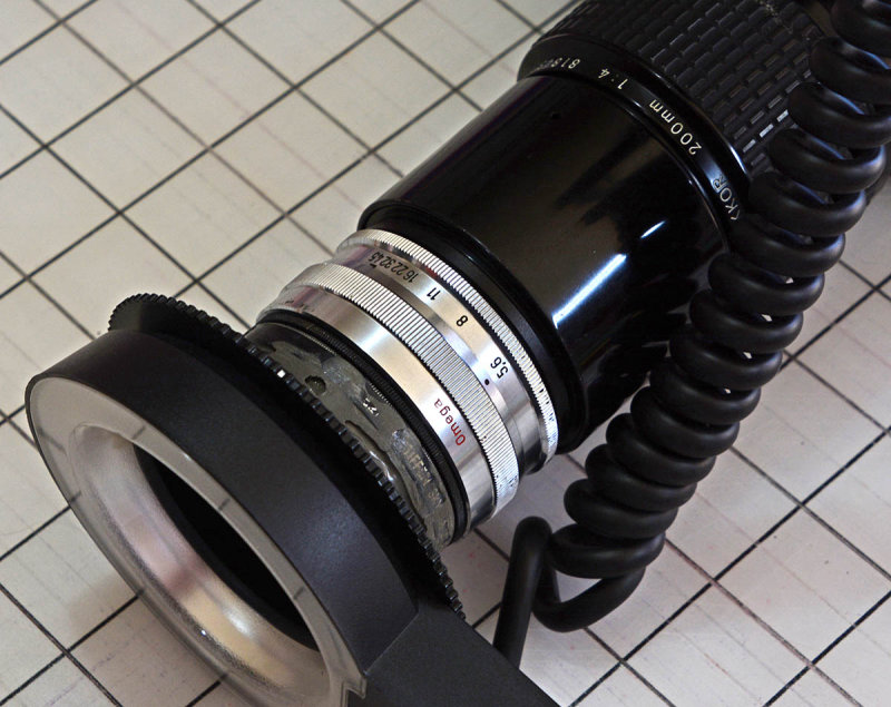 Omega copier lens reversed on 200mm F4. 