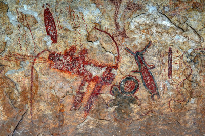 Fire breathing dragon? Halo Shelter Lower Pecos rock art pictograph