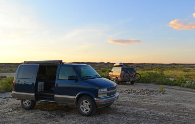 Two Astro vans, Bisti Wilderness area in New Mexico.