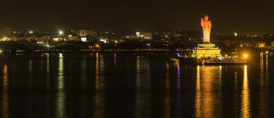 Gautam Buddha Statue at night, Hyderabad