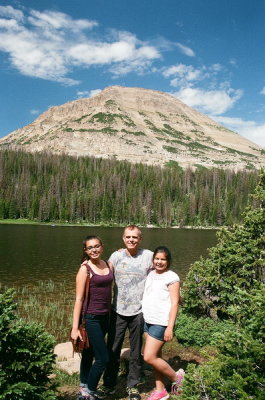 Johanna, Tom & Christina at Mirror Lake w. Mt. Baldy in the background. Uinta Range, Utah 6/30/2105