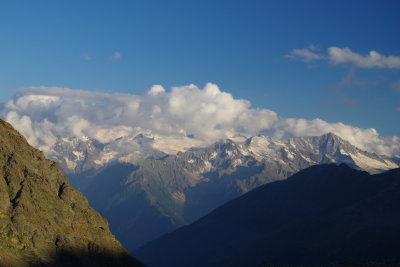 View of Adamello Brenta Nat'l Park from Gavia Pass. Dolomite Range, Italy. July 10th, 2016 