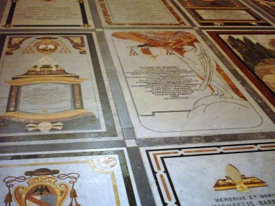 Floor of St. John The Baptist church, Valletta. Marble graves of the knights.