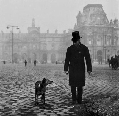 1876 - Walking the dog outside the Louvre