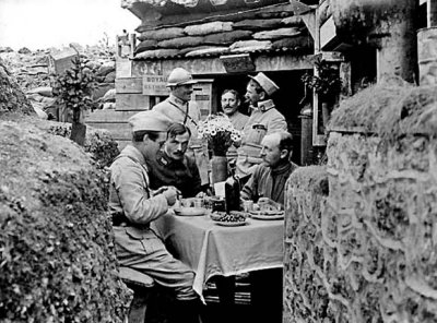 French officers dining in the trenches