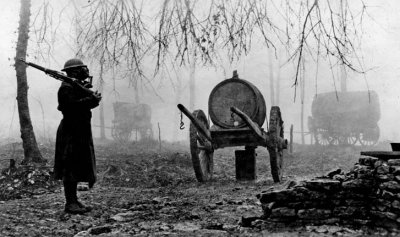 1918 - Standing guard during a German gas attack