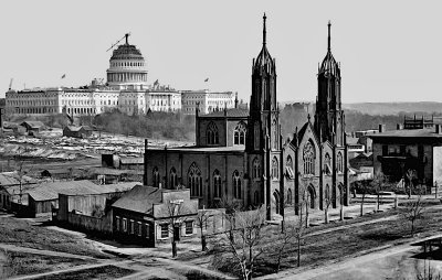 c. 1863 - Trinity Episcopal Church and the unfinished Capitol building