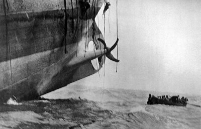 c. 1917 - Escaping from a torpedoed ship
