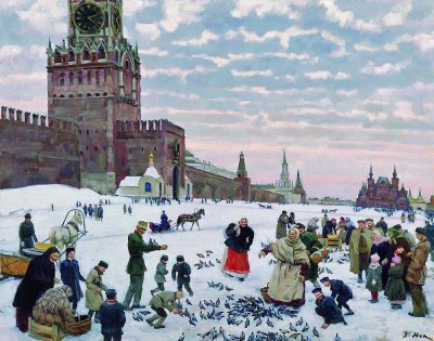 1900 - Feeding of the pigeons on the Red Square