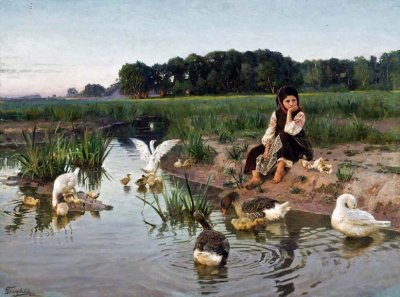 1892 - Ukrainian Girl Tending Geese