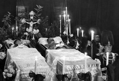 July 1914 - Archduke Franz Ferdinand and Sophie lying in state