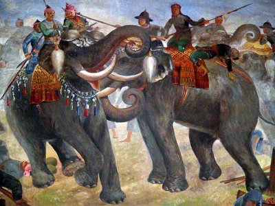 c. 1600 - Elephants of King Naresuan in battle with the Burmese