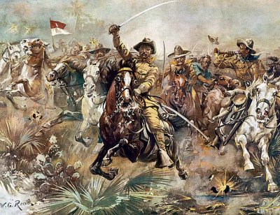 1898 - Theodore Roosevelt leading the Rough Riders