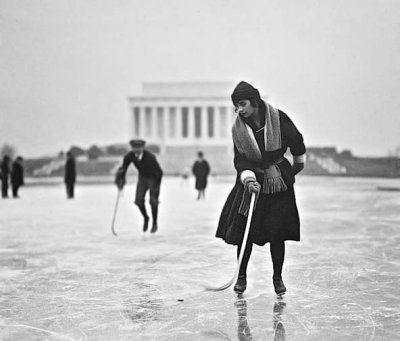 January 1922 - Skating on the Reflecting Pool of the Lincoln Memorial