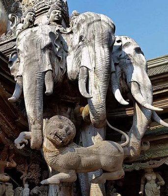 Elephants with lion-dog