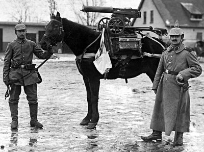 Germans with horse mounted with captured Russian machine gun