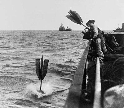 Germans dropping a buoy to mark a mine