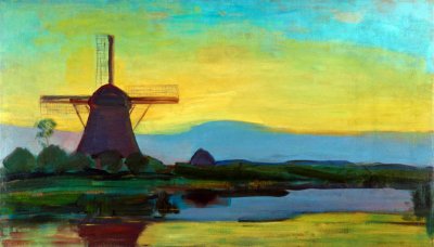 1908 - Oostzijdse Mill with Extended Blue, Yellow, and Purple Sky