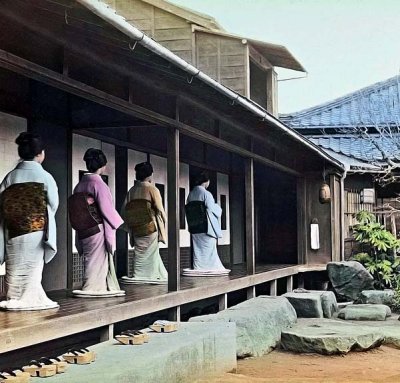 c. 1887 - On porch at Okano Garden