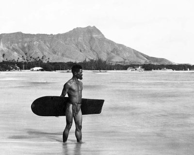 c. 1890 - Surfer with Diamond Head in the background