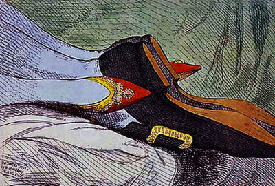 1792 - Fashionable Contrasts Or the Duchess's Little Shoe Yielding to the Duke's Magnificent Foot.